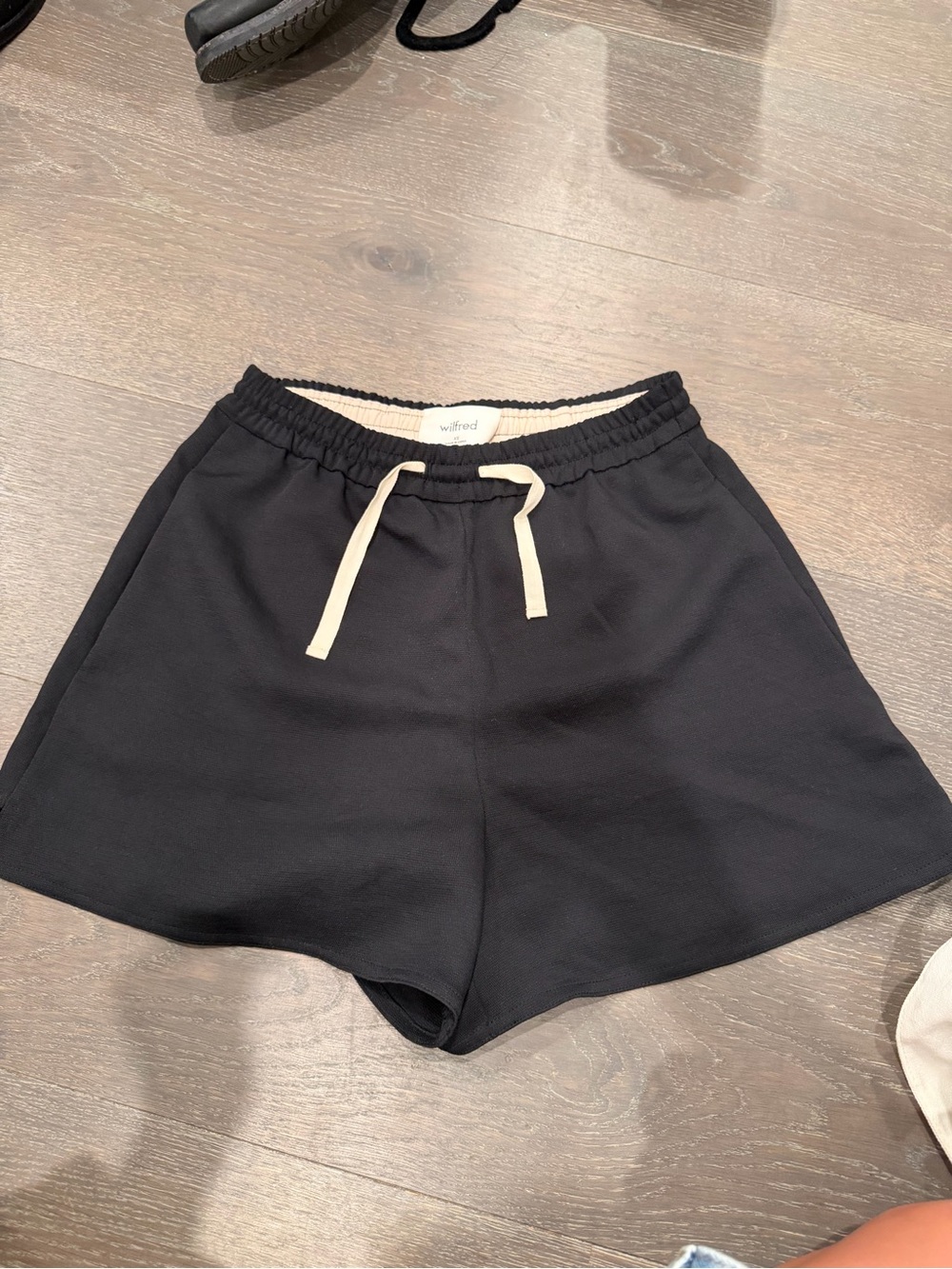 Wilfred Black Athletic Shorts with Cream Drawstring